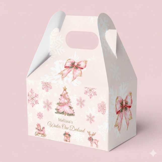 Winter Onderland Girl 1st Birthday Pink Snowflake Favor Boxes (Creator Uploaded)