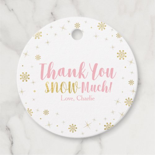 Winter onderland Gold  Pink 1st Birthday Party Favor Tags