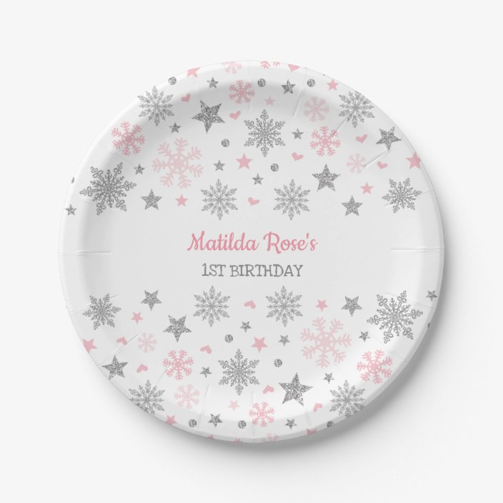 pink snowflake plates