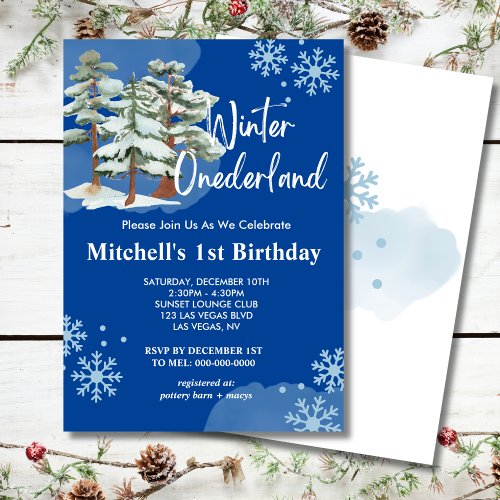 Winter onderland royal blue snowflake invitation
