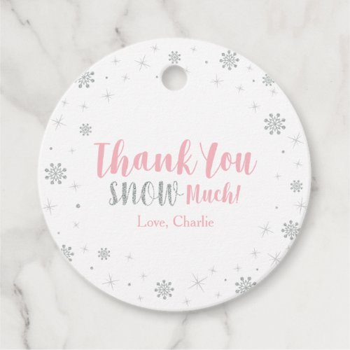 Winter onderland Silver  Pink 1st Birthday Party Favor Tags