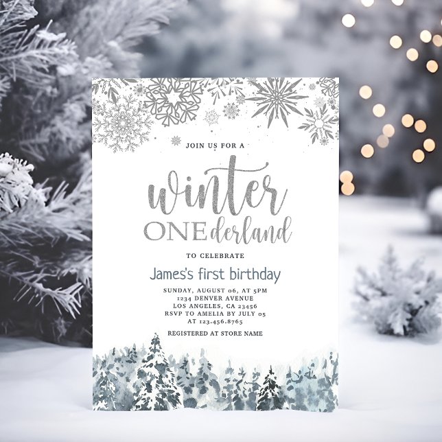 Winter Onderland Silver Snowflakes 1st Birthday Invitation (Creator Uploaded)