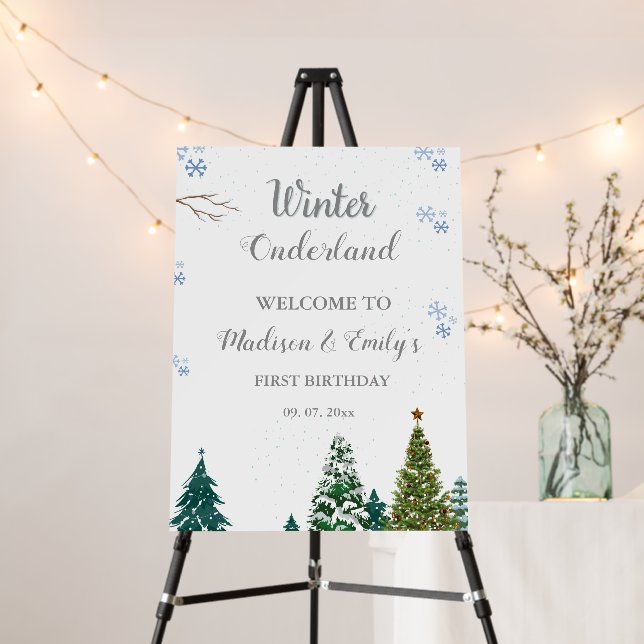 Winter Onderland Twin First Birthday welcome sign (In Situ (Stand))