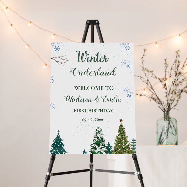 Winter Onderland Twin First Birthday welcome sign (In Situ (Stand))