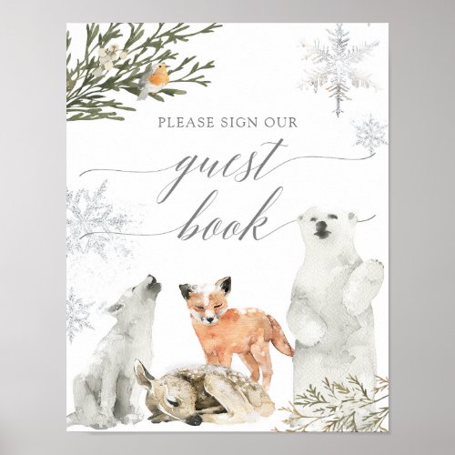 Winter Onderland Woodland Animal Guest Book