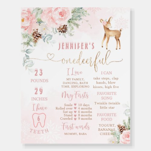 Winter One_deer_ful deer blush birthday milestone Foam Board