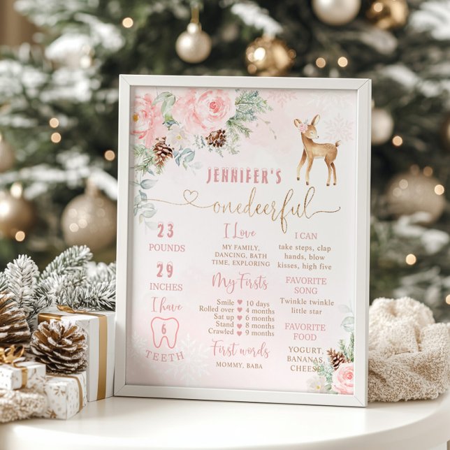 Winter One-deer-ful deer blush birthday milestone Foam Board (Creator Uploaded)