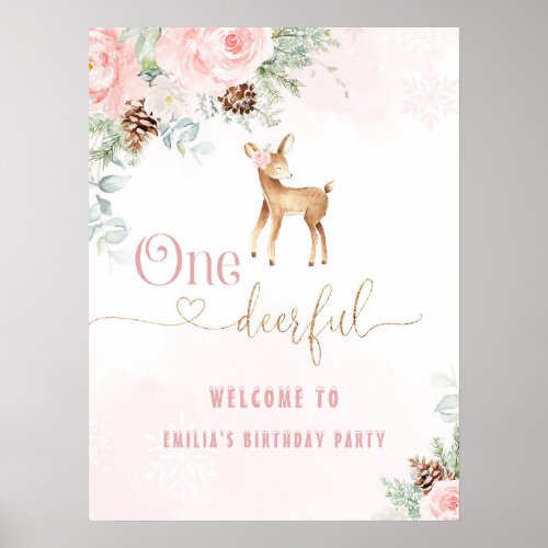 Winter One_deer_ful deer blush birthday welcome Poster