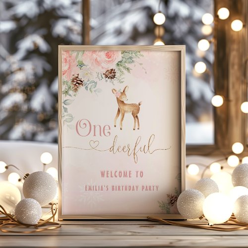 Winter One_deer_ful deer blush birthday welcome Poster