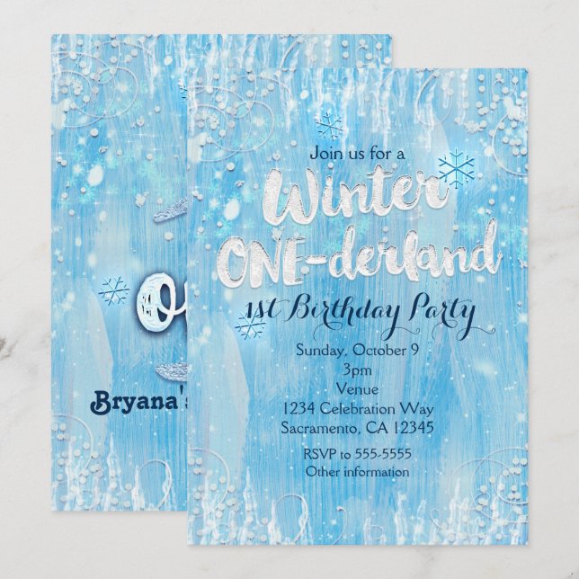 Winter ONE-derland 1st Birthday Party Invitations (Front/Back)