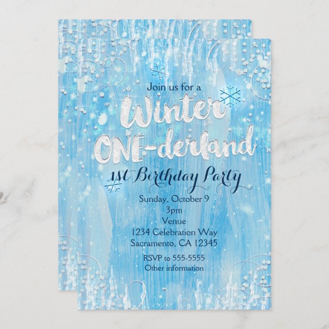 Winter ONE-derland 1st Birthday Party Invitations (Front/Back)