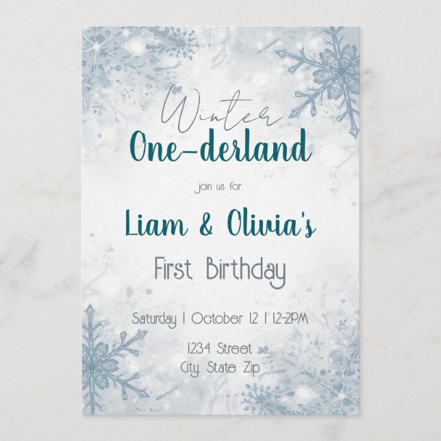 Winter ONE-derland First Birthday Invitation (Front)