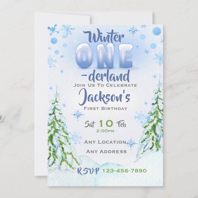 Winter One-derland First Birthday Party Invitation (Front)
