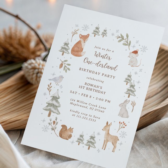 Winter One-derland Woodland First Birthday Invitation (Creator Uploaded)