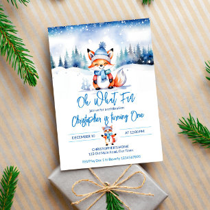 Winter onederalnd cute fox birthday party invitation