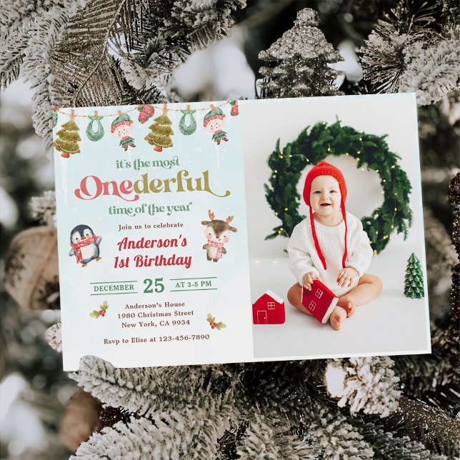 Winter Onederful Christmas 2nd Birthday Photo Invitation (Creator Uploaded)