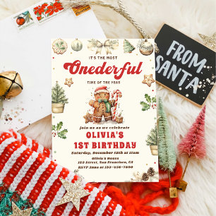 Winter Onederful Green Christmas Cookie Birthday Invitation