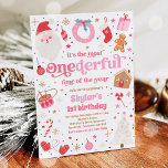 Winter ONEderful Pink Christmas Birthday Party Invitation<br><div class="desc">Winter ONEderful Pink Christmas Birthday Party Invitation</div>