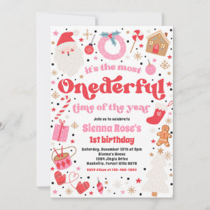 Winter ONEderful Pink Christmas Birthday Party Invitation