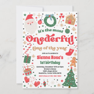 Winter ONEderful Red Christmas Birthday Party Invitation