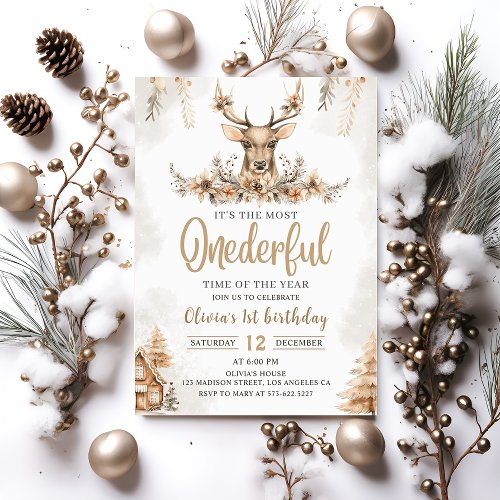 Winter Onederful Reindeer Christmas Birthday Invitation