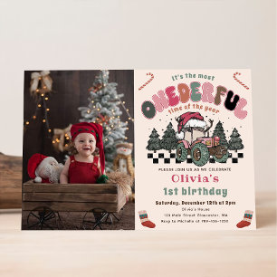 Winter ONEderful Truck Christmas 1st Birthday Invitation