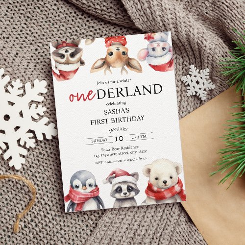 Winter Onederland 1st birthday Animals  Invitation