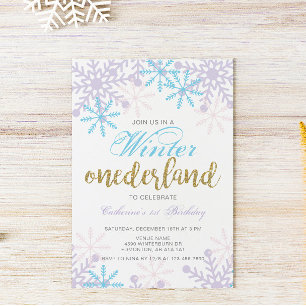 Winter Onederland 1st Birthday Baby Girl Cute snow Invitation