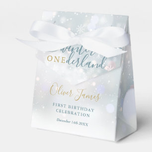 Winter Onederland 1st Birthday Blue And Gold Favor Boxes