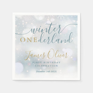 Winter Onederland 1st Birthday Blue And Gold Napkins