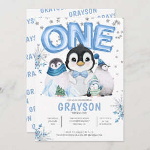 Winter Onederland 1st Birthday Blue Invitation