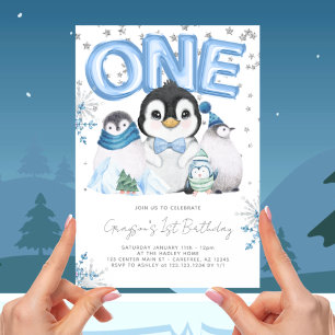 Winter Onederland 1st Birthday Blue Invitation