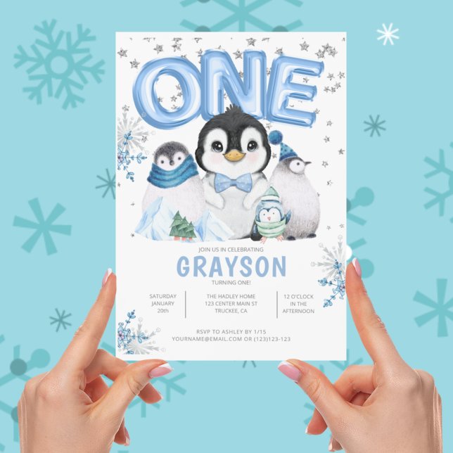 Winter Onederland 1st Birthday Blue Snowflake Invitation (Creator Uploaded)