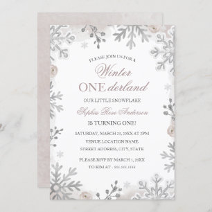 Winter Onederland 1st Birthday Blush Snowflake In Invitation