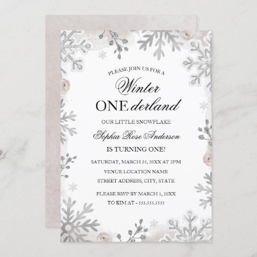 Winter Onederland 1st Birthday Blush Snowflake  Invitation