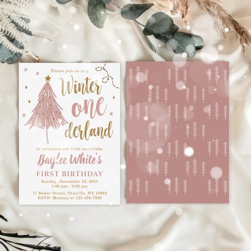 Winter ONEderland 1st Birthday Boho Christmas Tree Invitation