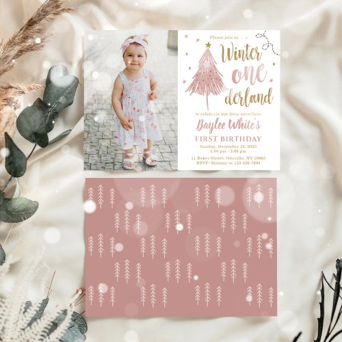 Winter ONEderland 1st Birthday Boho Christmas Tree Invitation