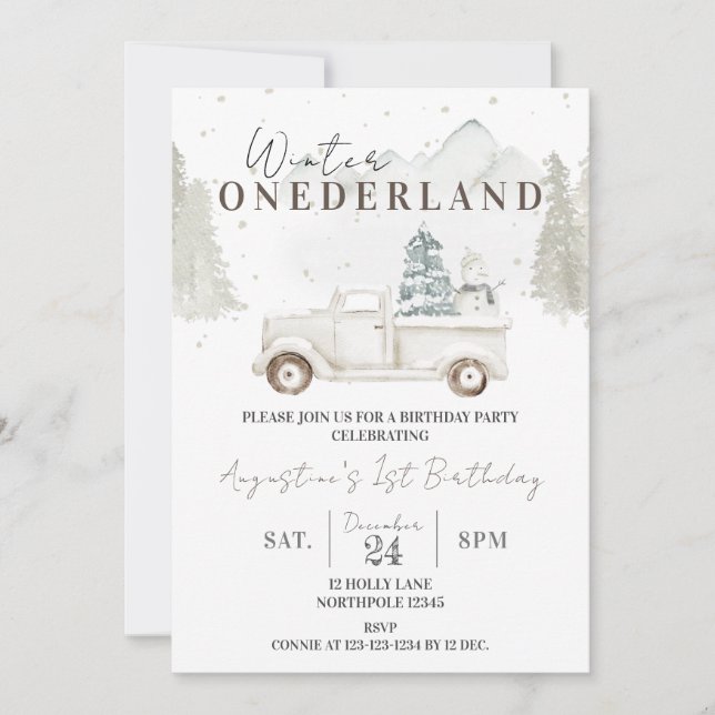 Winter ONEderland 1st Birthday, Boy First Birthday Invitation (Front)
