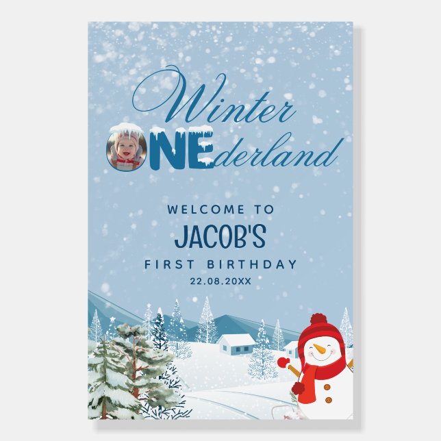 Winter Onederland 1st Birthday Boy Welcome Sign (Front)