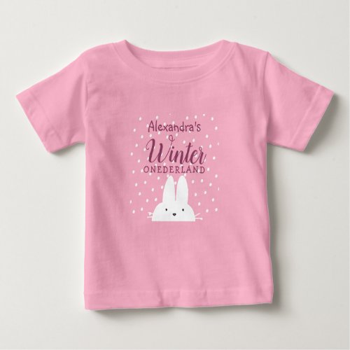 Winter Onederland 1st Birthday Bunny Pink Baby T_Shirt