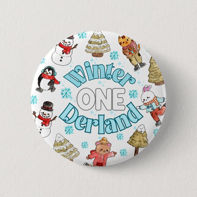 Winter onederland 1st birthday  button (Front)