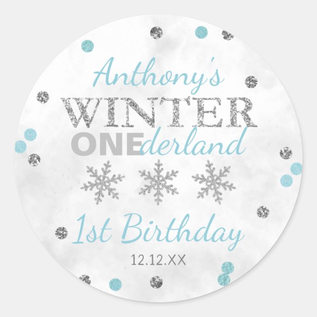 Winter ONEderland 1st Birthday Classic Round Sticker (Front)