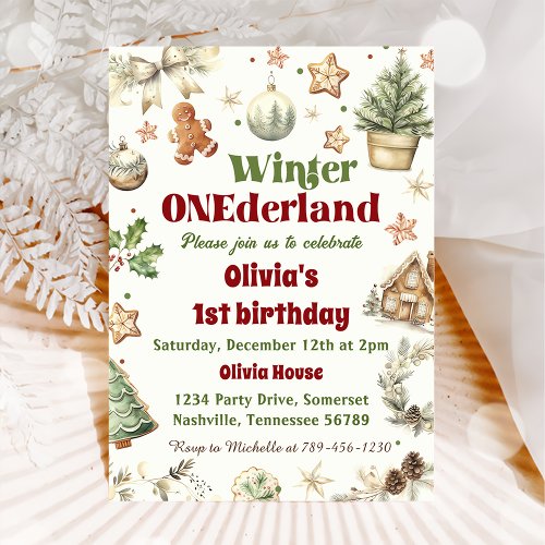 Winter Onederland 1st Birthday Cookies Christmas Invitation
