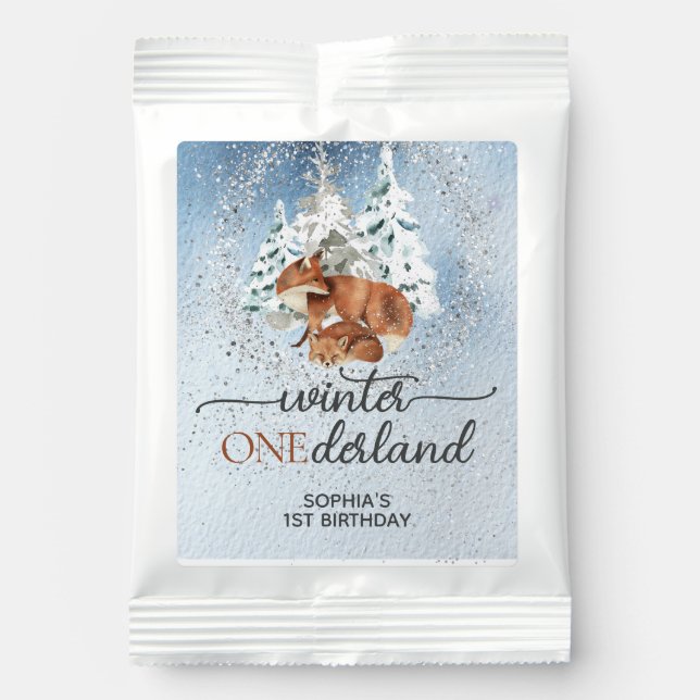 Winter ONEderland 1st Birthday Cute Fox Favors Hot Chocolate Drink Mix (Front)