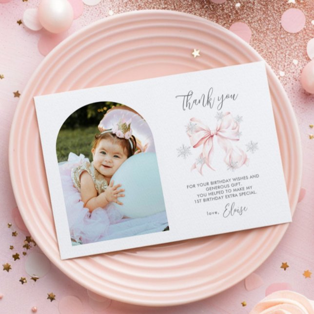 Winter Onederland 1st Birthday Flat Thank You Card (Creator Uploaded)