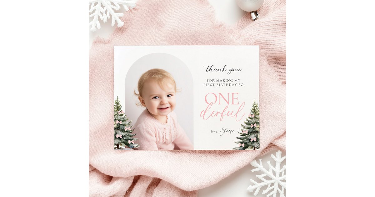 Winter Onederland 1st Birthday Flat Thank You Card | Zazzle