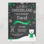 Winter Onederland 1st Birthday Invitation<br><div class="desc">Winter Onederland Polar Bear 1st Birthday Invitation. Deer. Green and White Snowflake. First Birthday. Boy or Girl 1st Bday Invite. Chalkboard Background. Black and White. For further customization,  please click the "Customize it" button and use our design tool to modify this template.</div>