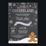 Winter Onederland 1st Birthday Invitation<br><div class="desc">Winter Onederland Snowman 1st Birthday Invitation. Gingerbread man. Purple Lilac Lavender and White Snowflake. First Birthday. Girl 1st Bday Invite. Chalkboard Background. Black and White. For further customization,  please click the "Customize it" button and use our design tool to modify this template.</div>