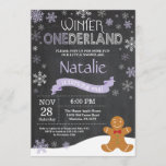 Winter Onederland 1st Birthday Invitation<br><div class="desc">Winter Onederland Snowman 1st Birthday Invitation. Gingerbread man. Purple Lilac Lavender and White Snowflake. First Birthday. Girl 1st Bday Invite. Chalkboard Background. Black and White. For further customization,  please click the "Customize it" button and use our design tool to modify this template.</div>