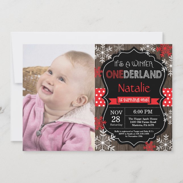 Winter Onederland 1st Birthday Invitation (Front)